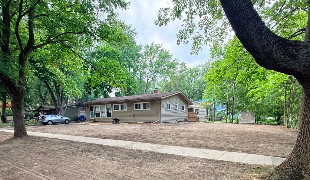 Lawn renovation before — graded bare yard